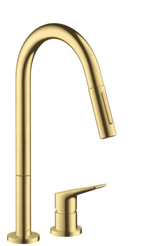 AXOR-HG-AXOR-Citterio-M-2-Loch-Einhebel-Kuechenmischer-220-mit-Ausziehbrause-Brushed-Brass-34822950 gallery number 1